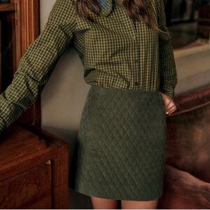 Sezane Malia Olive Quilted Mini Skirt 36/4 NWT